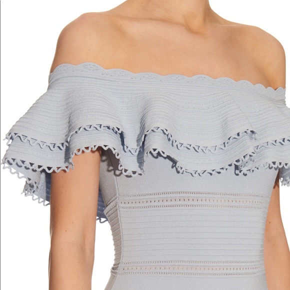 Alexander McQueen Cotton Off-the-Shoulder Mini Dress in light blue - Picture 5 of 6